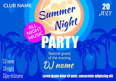 Yaz gecesi partisi yatay afiş, Placard