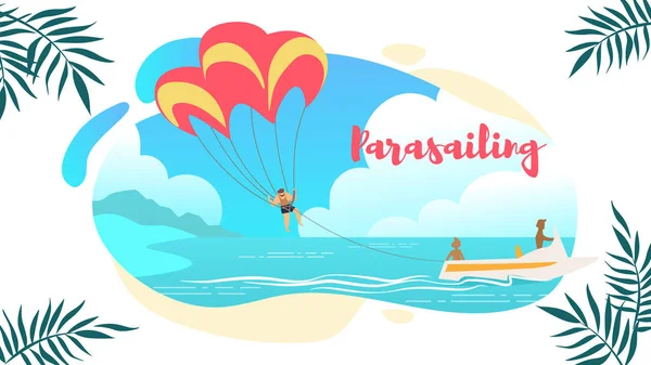 Parasailing Banner orizzontale, Uomo sotto paracadute — Vettoriale Stock