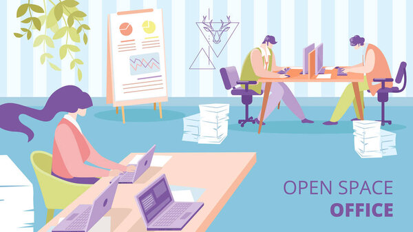 Open Space Office Flat Vector Ad Banner Template