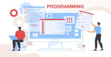 Programming Horizontal Banner. Tech Application Software Development Work. Man Programmer and Designer Working at New Web Site Page Online Project Css Html Coding. Cartoon Flat Vector Illustration clipart svg vector 