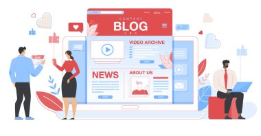 Blog Sayfası ile Büyük Tablet Etrafında İş İnsanlar