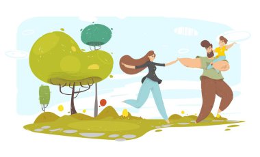 Bahçe Yolu Boyunca Koşan Çocuklu Mutlu Aile