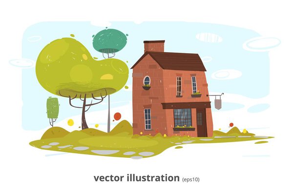 Stone Village or Brick Farm House Illustration