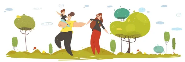 快乐工艺家庭步行自然平面卡通 — 图库矢量图片