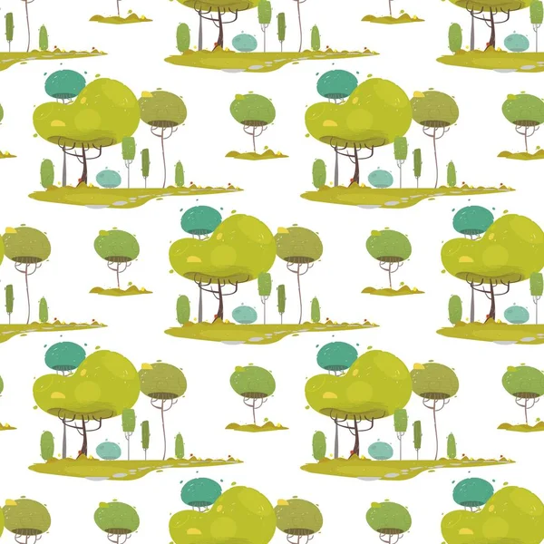 Woodland Craft Seamless Pattern with Green Trees