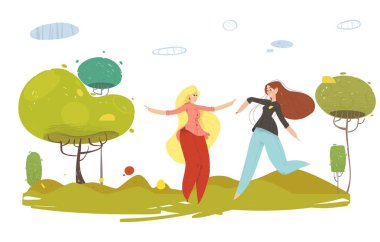 Happy Cartoon Craft Woman Rest on Nature Vector