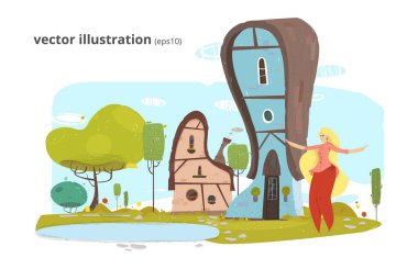 Köy Karikatür İllüstrasyon Happy Woman Rest