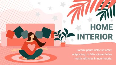 Oturma Odasında Yerde Oturan Genç Kadın Rahatla