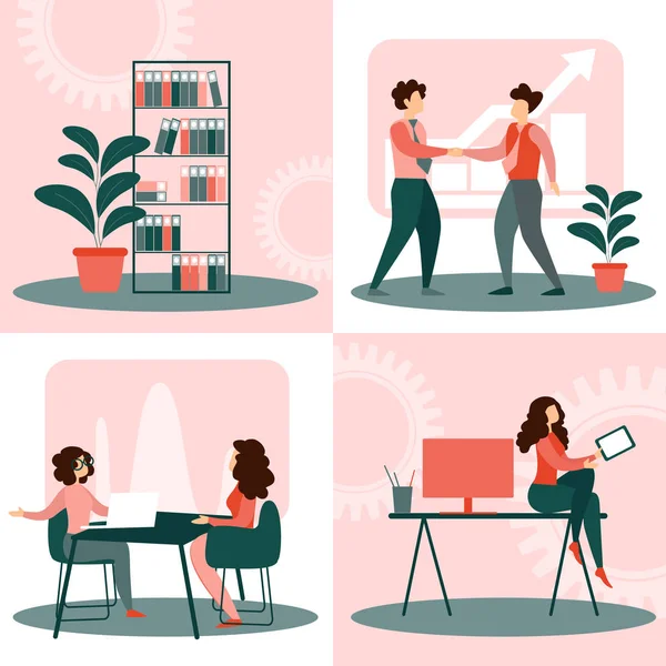 Set Situations in Office Life, Business People — Stock Vector