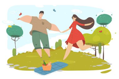 Mutlu Çift Karakterler Piknik Açık Dating