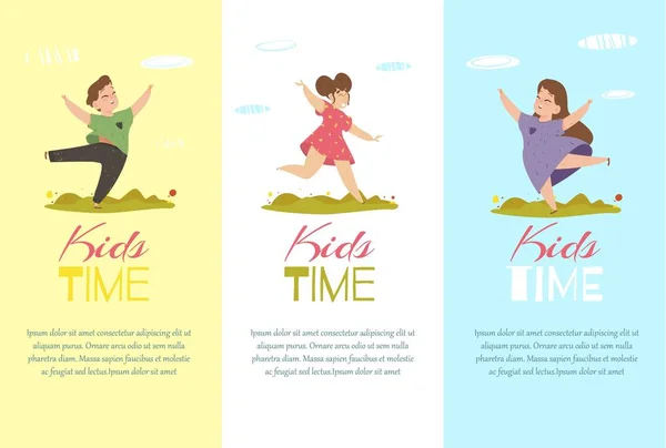 Kids Time Vertical Banners Set (en inglés). Plantillas creativas — Archivo Imágenes Vectoriales