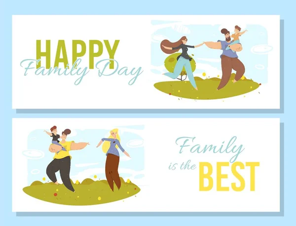 Boldog családi nap bannerek beállítása. Kültéri aktivitás, — Stock Vector