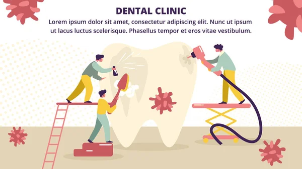 Pequeños dentistas tratan enorme diente poco saludable . — Archivo Imágenes Vectoriales
