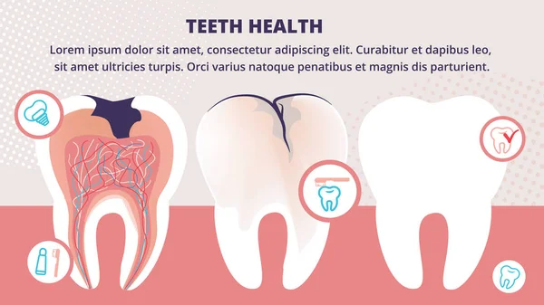 Dientes sanos e insalubres están en banner crudo — Archivo Imágenes Vectoriales