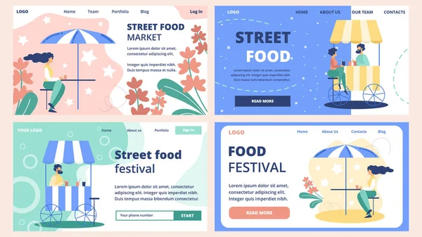 Street Food Market Vektor Webseite Vorlagen gesetzt — Stockvektor