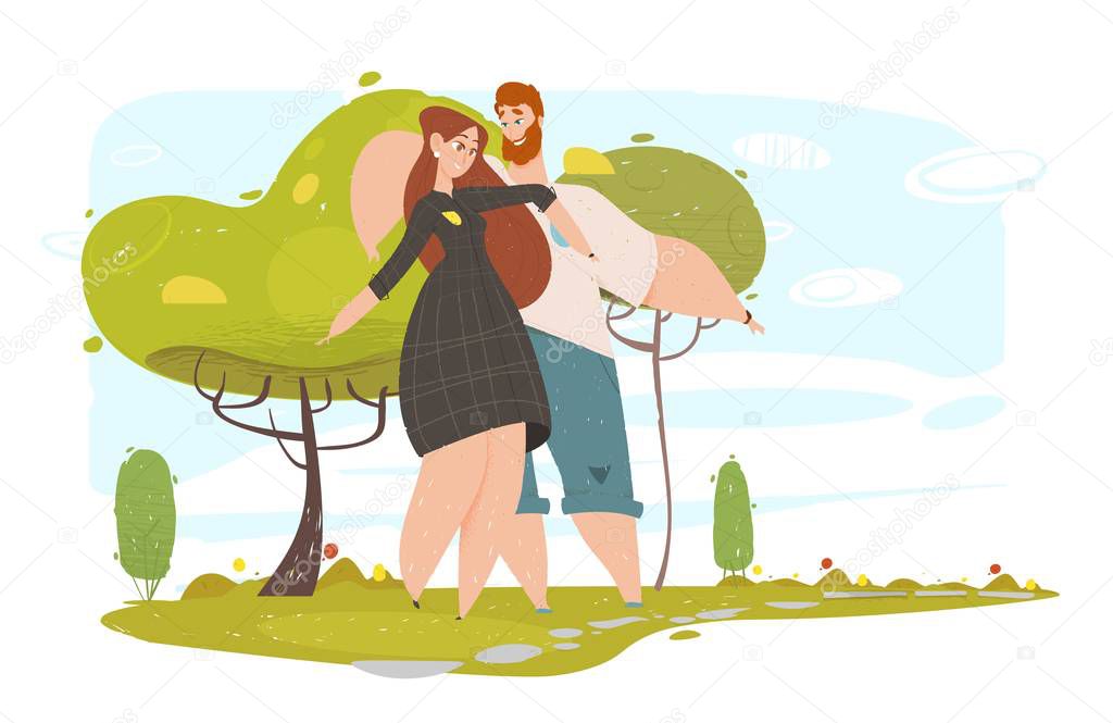 Loving Couple Walking in City Park in Sunny Summer