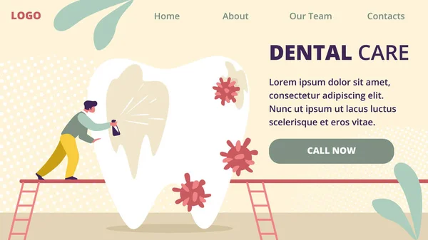Cuidado del dentista de los dientes blancos grandes que limpian los dientes . — Archivo Imágenes Vectoriales