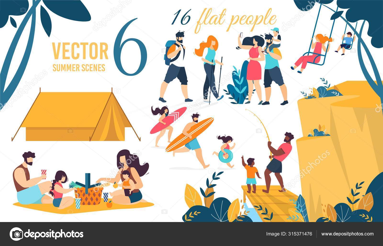 Download Vector Summer Scenes And Flat People Characters Vector Image By C Attostok Gmail Com Vector Stock 315371476