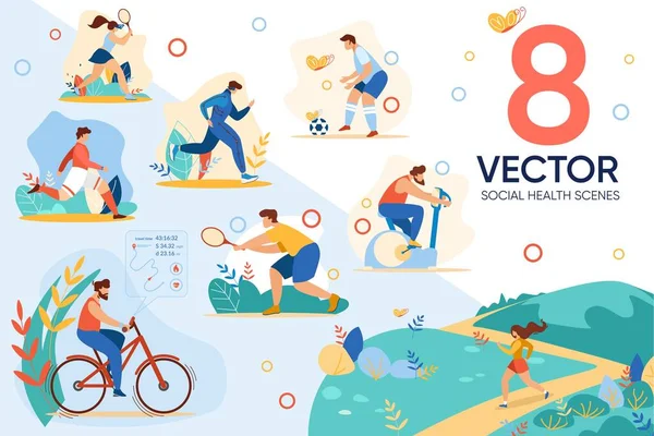 Estilo de Vida Esportivo Ativo a Recreação Saúde Social —  Vetores de Stock