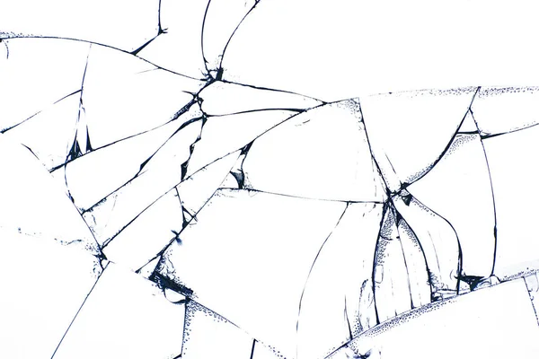 Broken safety glass on smartphone. Cracks and lines isolated on a white background. Cracked tempered, laminated and heat-resistant glass to protect your phone screen. Black and white abstract pattern of broken glass. — Stock Photo, Image