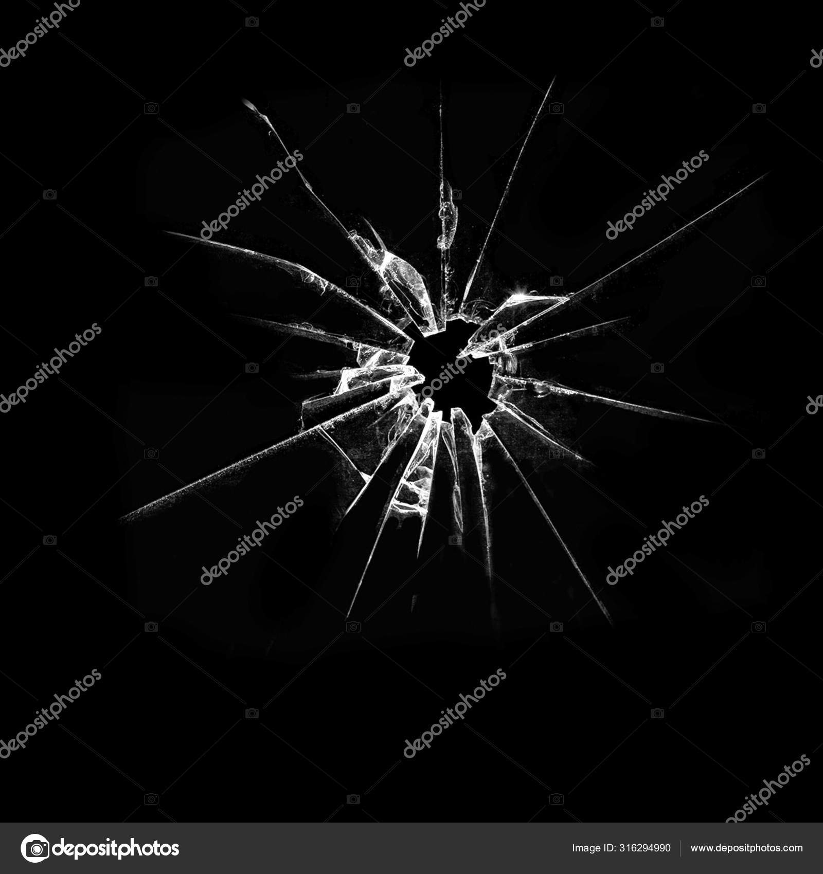 Pilfer bed Onleesbaar Abstraction of broken glass on black background. Vandalized glass shattered.  Cracks and hole in the window. Stock Photo by ©malshak 316294990