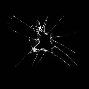 Abstraction of broken glass on black background. Vandalized glass shattered. Cracks and hole in the window. clipart