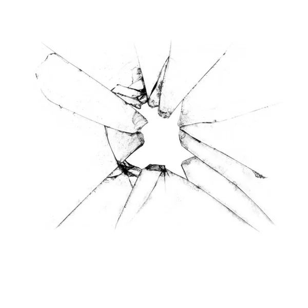 Abstraction of broken glass on a white background. Vandalized glass shattered. Cracks and hole in the window. — Stock Photo, Image