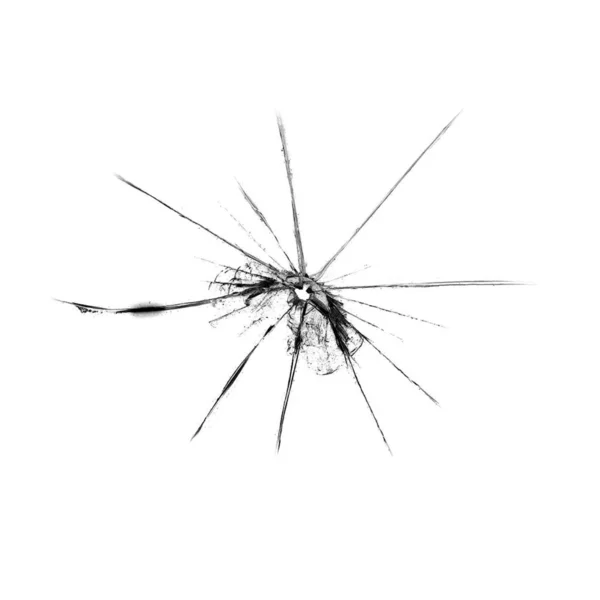 Cracks and lines on broken stone hitting box on white background. cracked glass on the windshield. A web of chips and cracks. — Stock Photo, Image