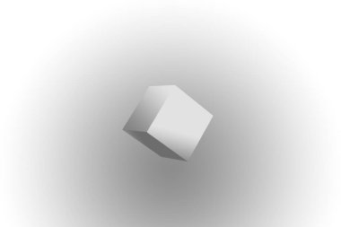 Gri ve beyaz grunge arka planda gri 3D küp. Tasarım için sanat kavramı.