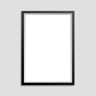 Beyaz arkaplan ve gri duvarda gölgesi olan siyah çerçeve