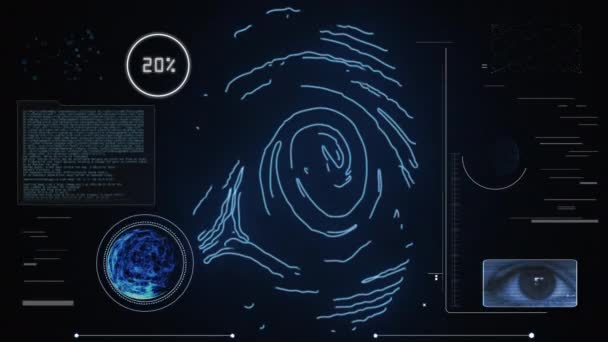 Identitätsprüfung Zugang Erlaubt Futuristischer Fingerabdruck Und Iris Erkennung — Stockvideo