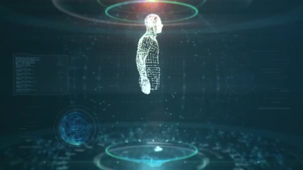 Koncept Umělé Inteligence Futuristickou Lidskou Bytostí Naskenované Zatímco Údaje Uzly — Stock video