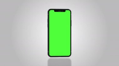Beyaz arka plan üzerinde Smartphone yanar. Kolayca özelleştirilebilir yeşil ekran. Bilgisayar görüntü oluşturulur. 4k