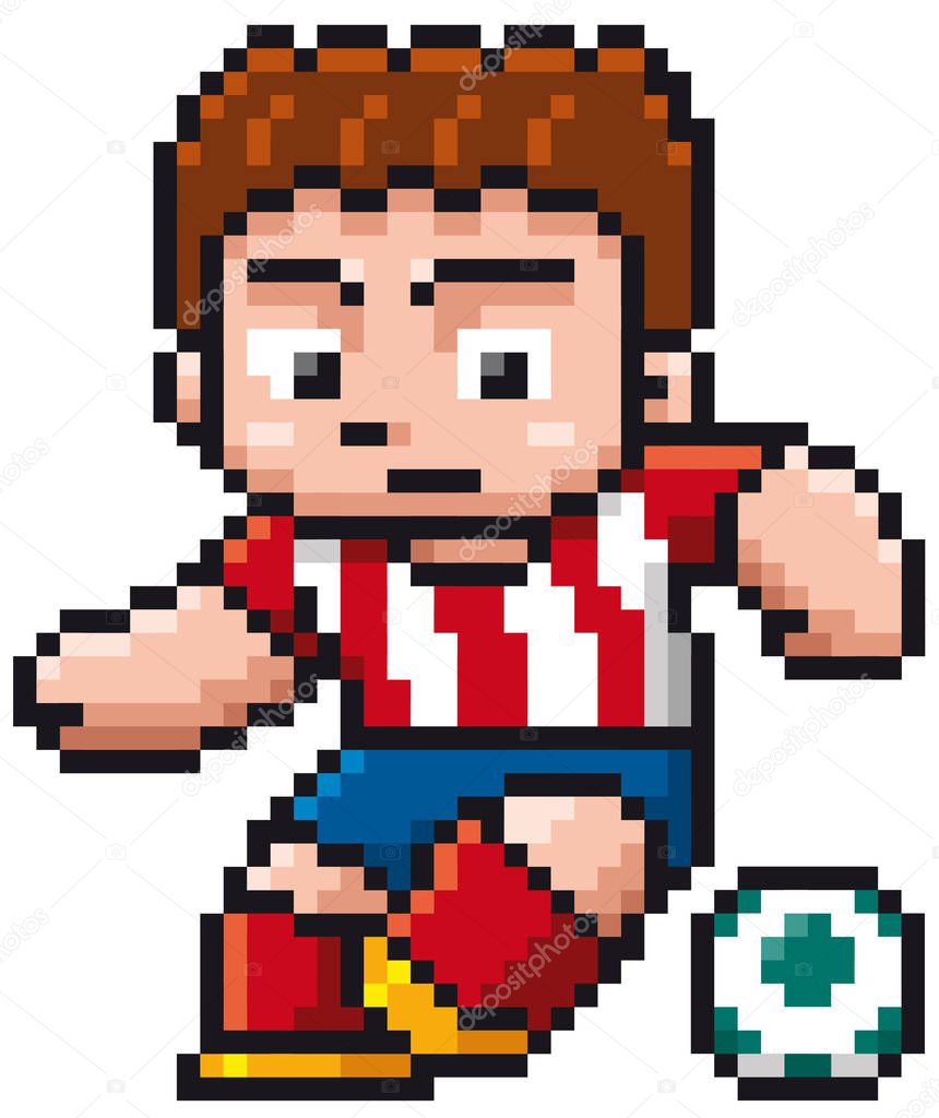 Vector illustration of Cartoon Soccer player - Pixel design