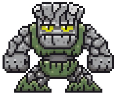 Vektör çizim karikatür taş canavar - piksel tasarım