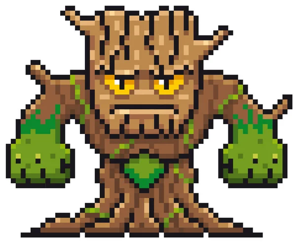 Wektor Ilustracja Kreskówka Tree Monster Projektowania Piksela — Wektor stockowy