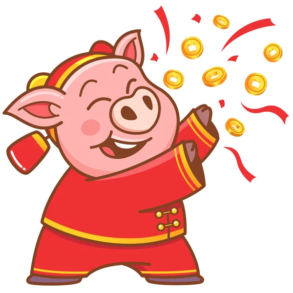 Ilustração Vetorial Porco Dos Desenhos Animados Ano Novo Chinês — Vetor de Stock