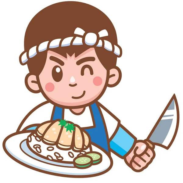 Ilustração Vetorial Cartoon Chef Apresentando Alimentos —  Vetores de Stock