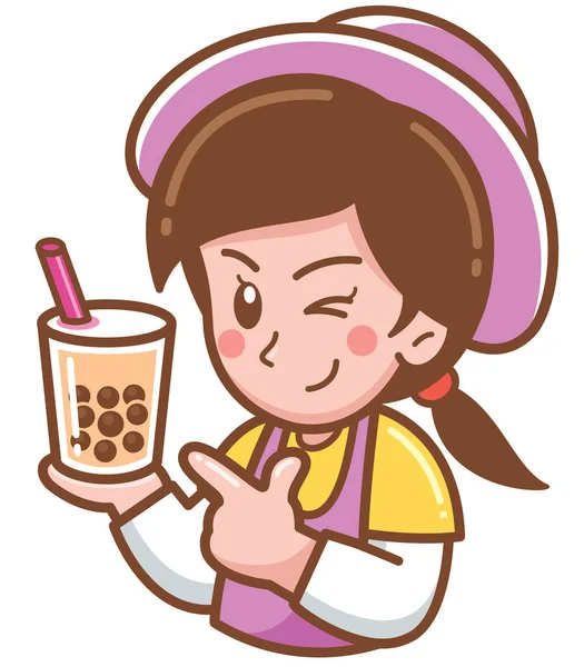 Vektorové Ilustrace Kreslené Ženské Prezentace Bubble Tea — Stockový vektor