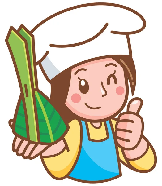 Illustrazione Vettoriale Cartoon Female Chef Che Presenta Dessert — Vettoriale Stock