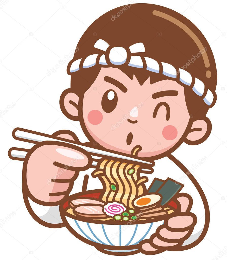 Vector illustration of Cartoon Chef Japanese noodles presenting food