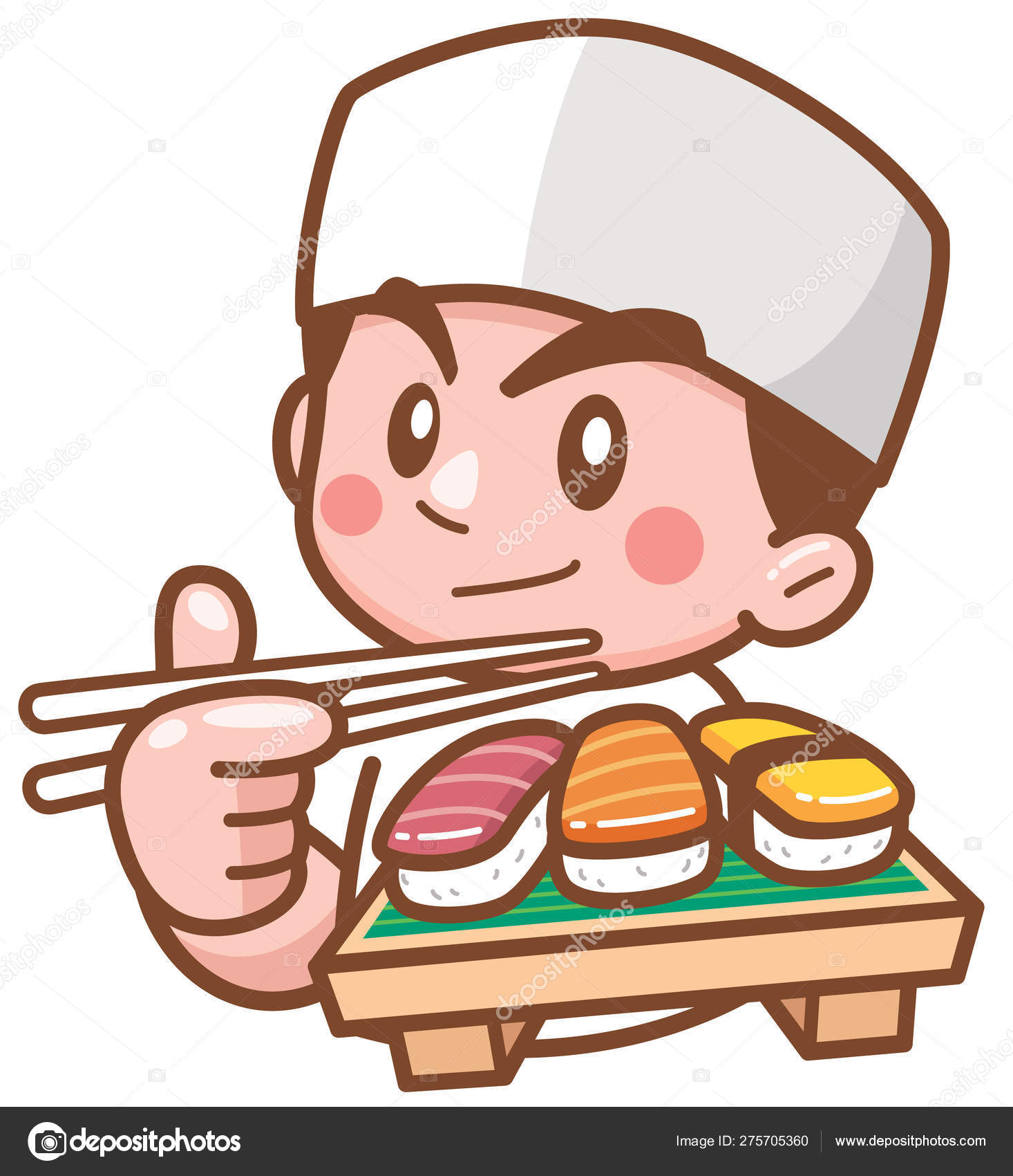 Vector Illustration Cartoon Japanese Chef Presenting Food Sushi Stock  Vector Image by ©sararoom #275705360