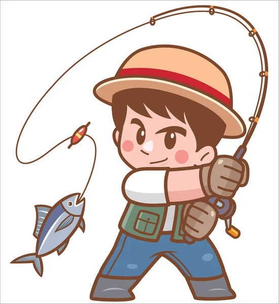 Ilustración Vectorial Pesca Cartoon Boy — Vector de stock