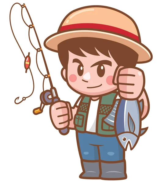 Ilustración Vectorial Pesca Cartoon Boy — Vector de stock