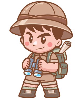 Vector illustration of Safari Boy holding binoculars