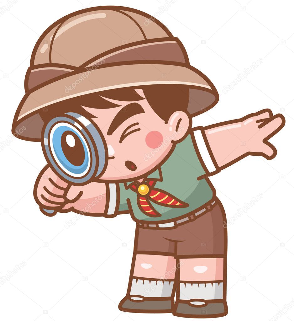 Vector illustration of Safari Boy with magnifying glass