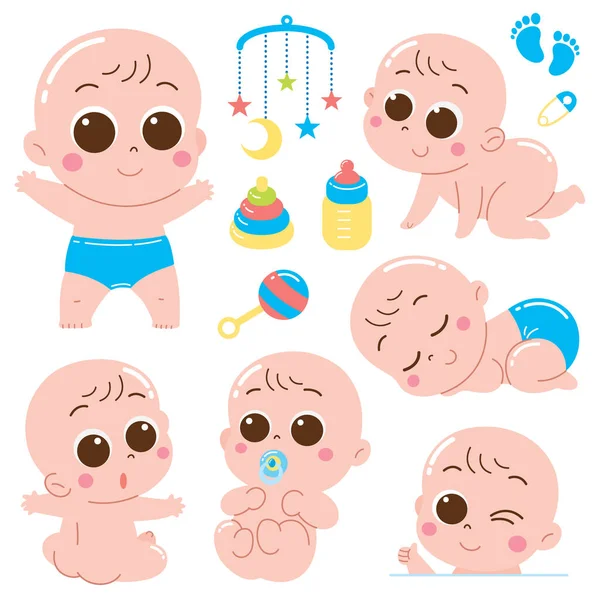Karikatür Bebek Karakterinin Bebek Oyuncağıyla Vektör Ilülasyonu — Stok Vektör
