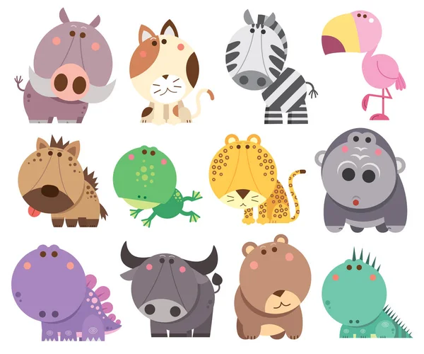 Vektorové Ilustrace Animované Kolekce Animals — Stockový vektor