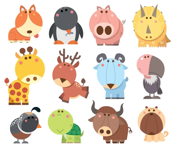 Vector Illustration Animals Cartoons Collection — Stock Vector