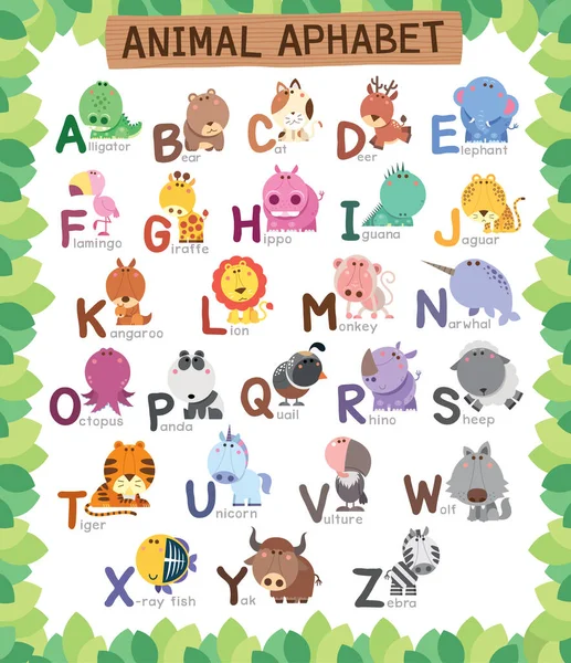 Ilustración Vectorial Del Alfabeto Animales Para Educación Los Niños — Archivo Imágenes Vectoriales